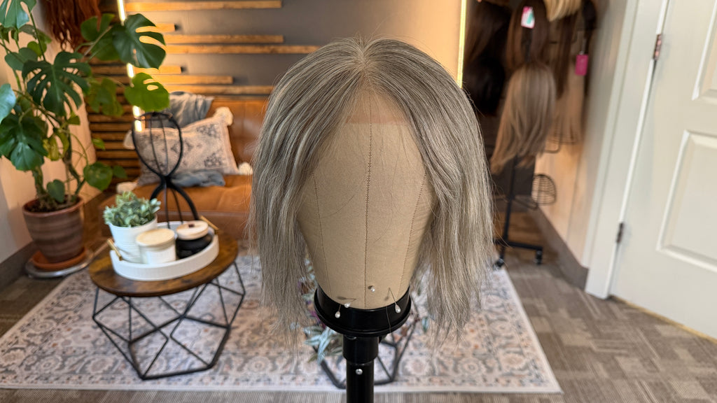 Medium Mono Hair Topper with Lace Front — Dark Salt & Pepper