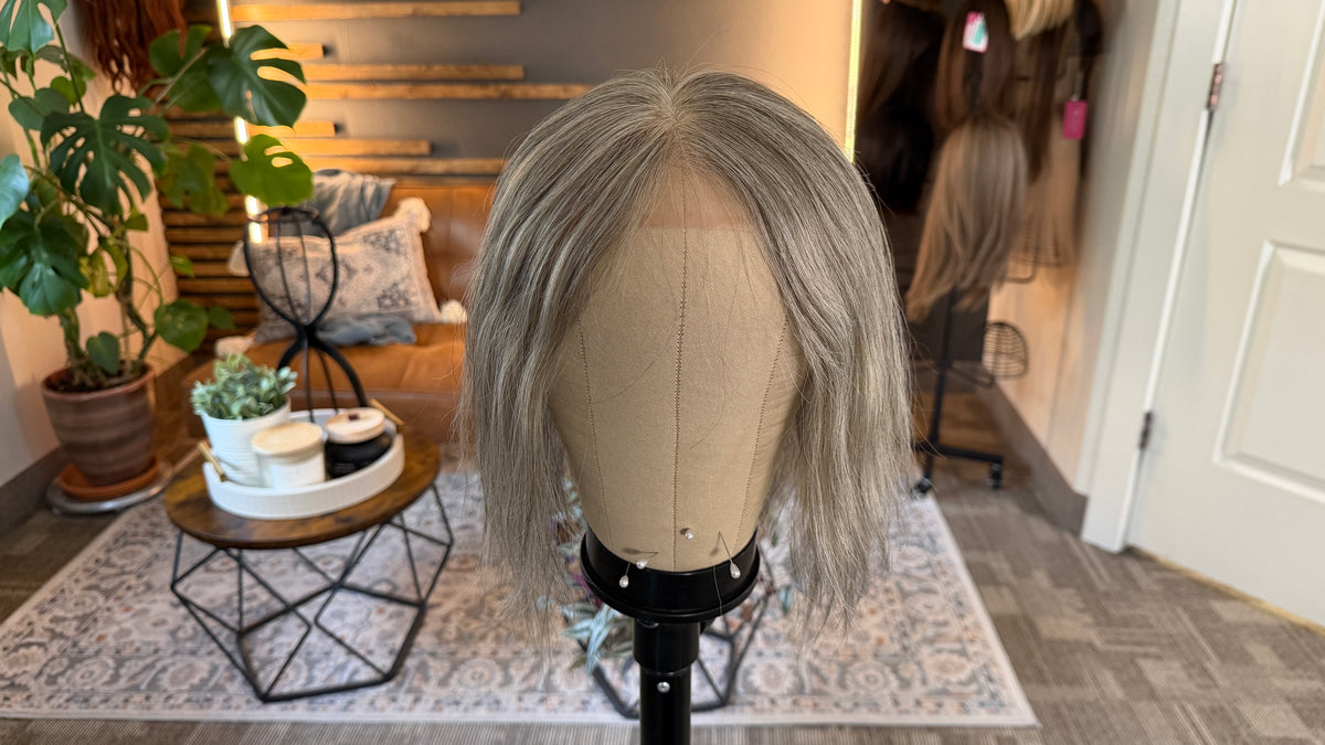 Medium Mono Hair Topper with Lace Front — Dark Salt & Pepper
