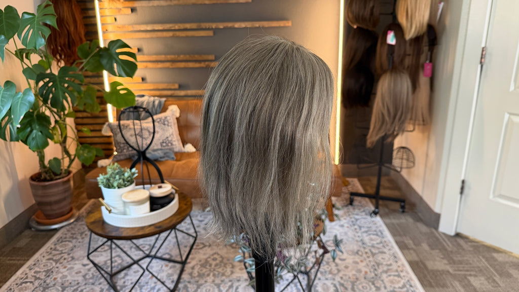 Medium Mono Hair Topper with Lace Front — Dark Salt & Pepper