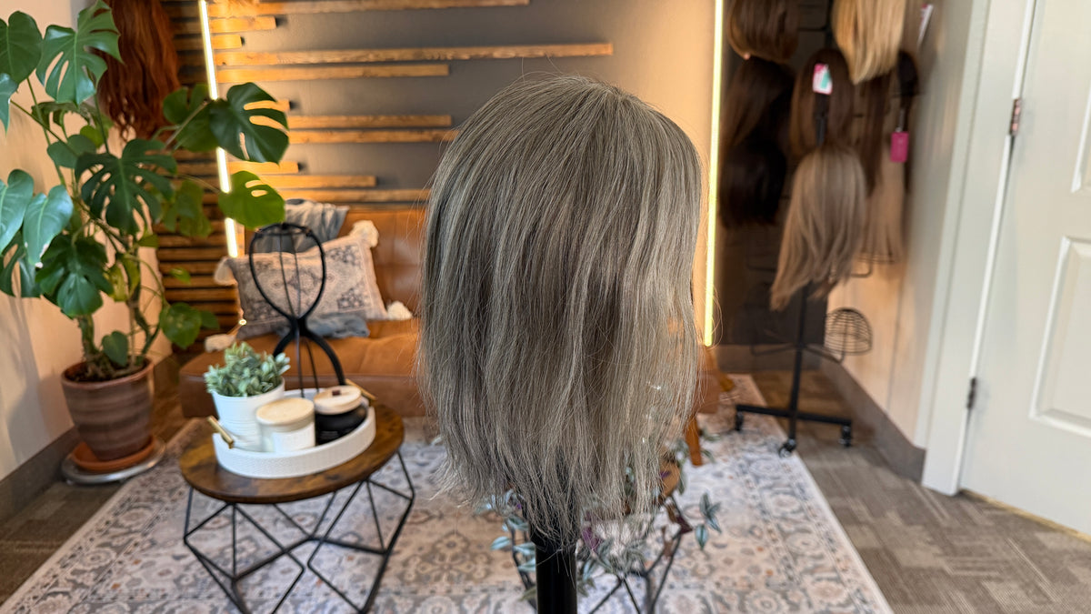 Medium Mono Hair Topper with Lace Front — Dark Salt & Pepper
