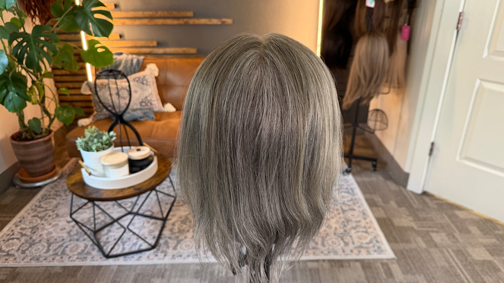 Medium Mono Hair Topper with Lace Front — Dark Salt & Pepper