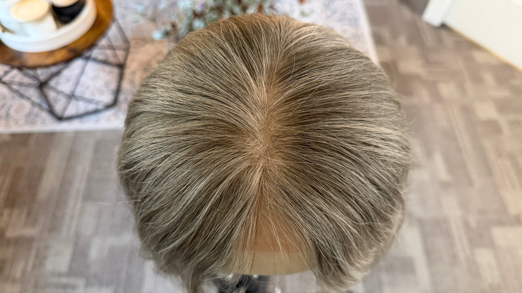 Medium Mono Hair Topper with Lace Front — Dark Salt & Pepper