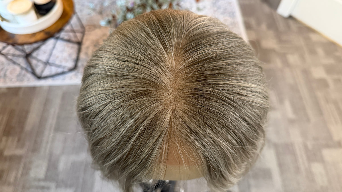 Medium Mono Hair Topper with Lace Front — Dark Salt & Pepper