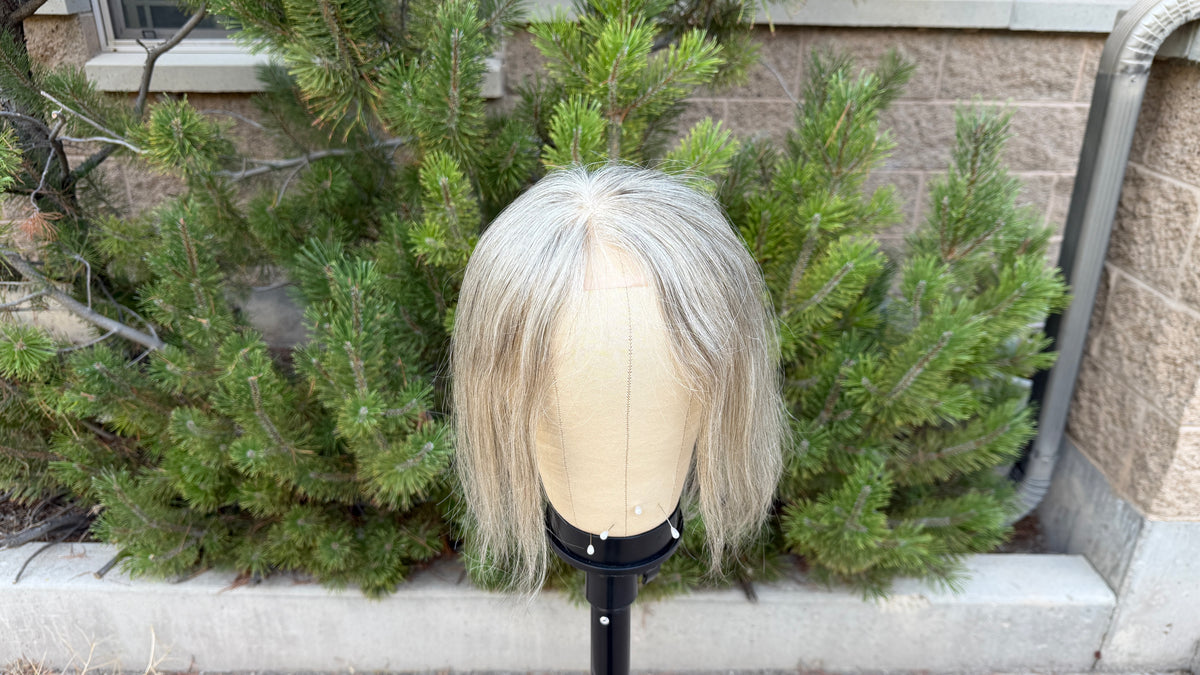 Medium Mono Hair Topper with Lace Front — Dark Salt & Pepper