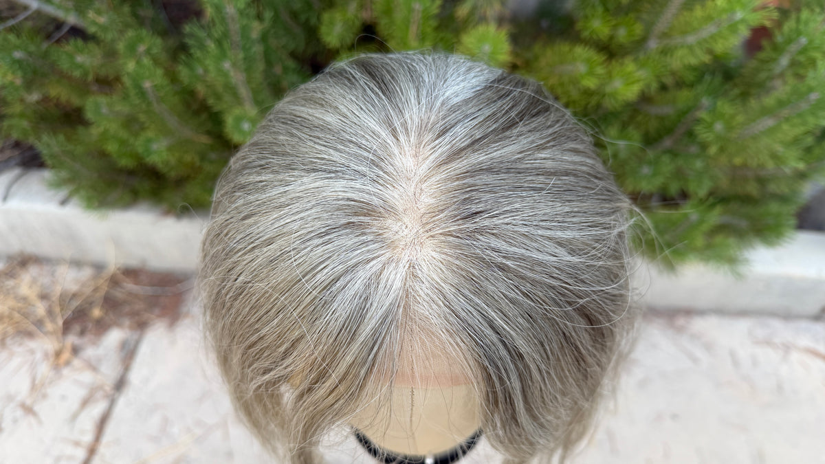 Medium Mono Hair Topper with Lace Front — Dark Salt & Pepper
