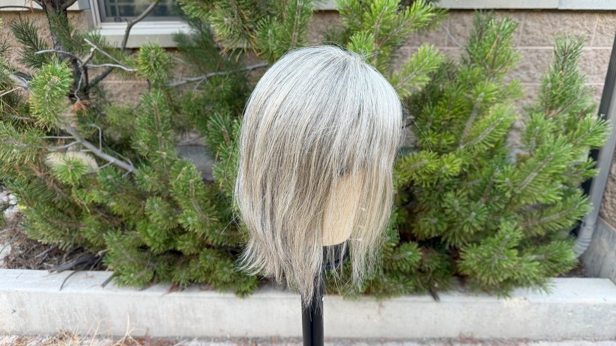 Medium Mono Hair Topper with Lace Front — Dark Salt & Pepper
