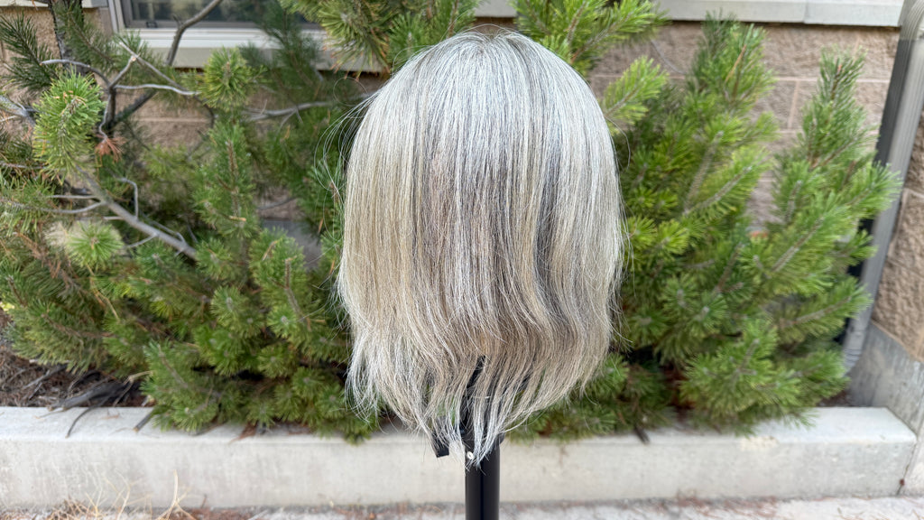 Medium Mono Hair Topper with Lace Front — Dark Salt & Pepper