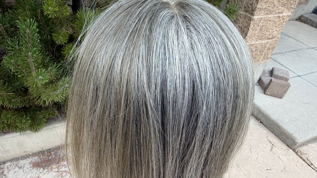 Medium Mono Hair Topper with Lace Front — Dark Salt & Pepper