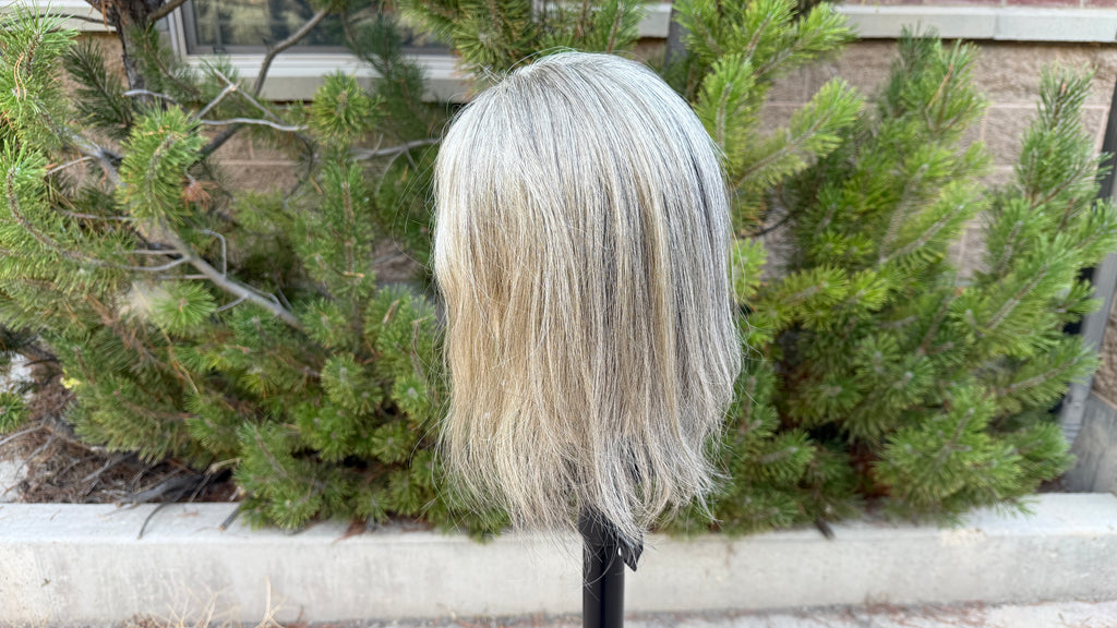 Medium Mono Hair Topper with Lace Front — Dark Salt & Pepper