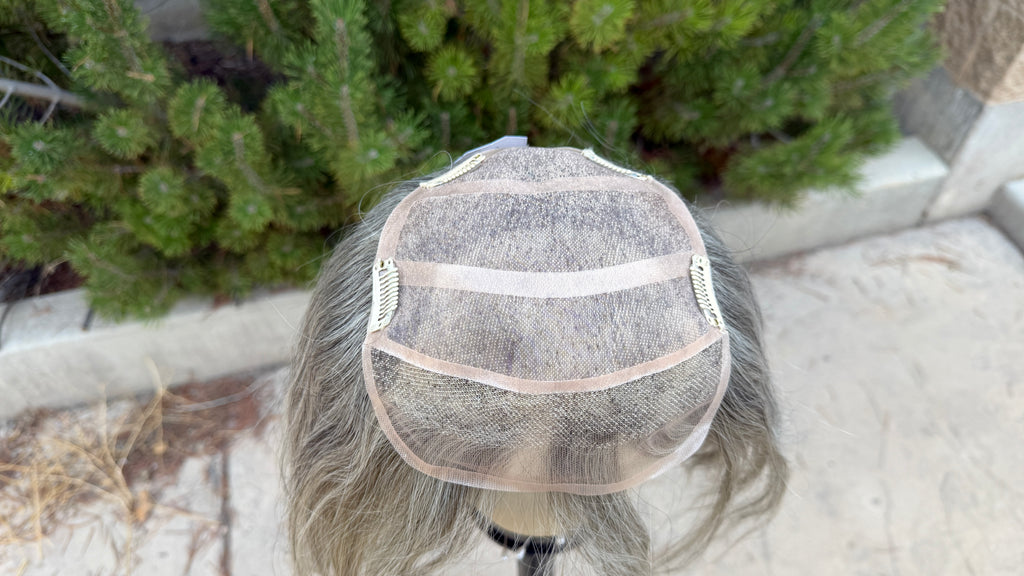 Medium Mono Hair Topper with Lace Front — Dark Salt & Pepper