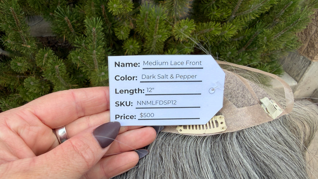 Medium Mono Hair Topper with Lace Front — Dark Salt & Pepper