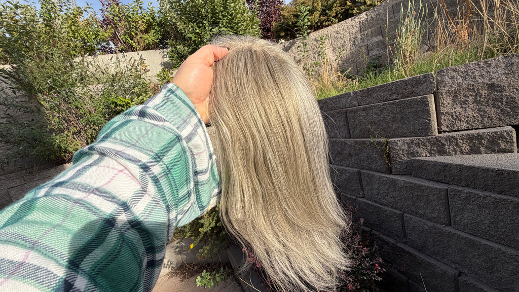 Medium Mono Hair Topper with Lace Front — Dark Salt & Pepper
