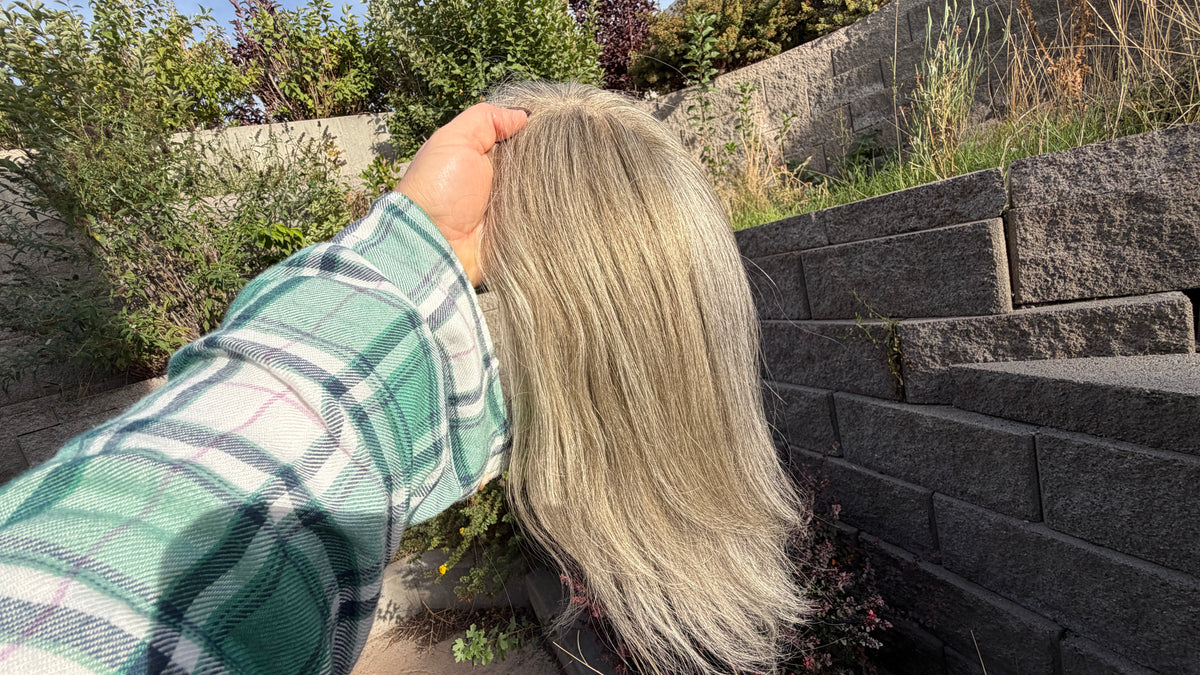 Medium Mono Hair Topper with Lace Front — Dark Salt & Pepper