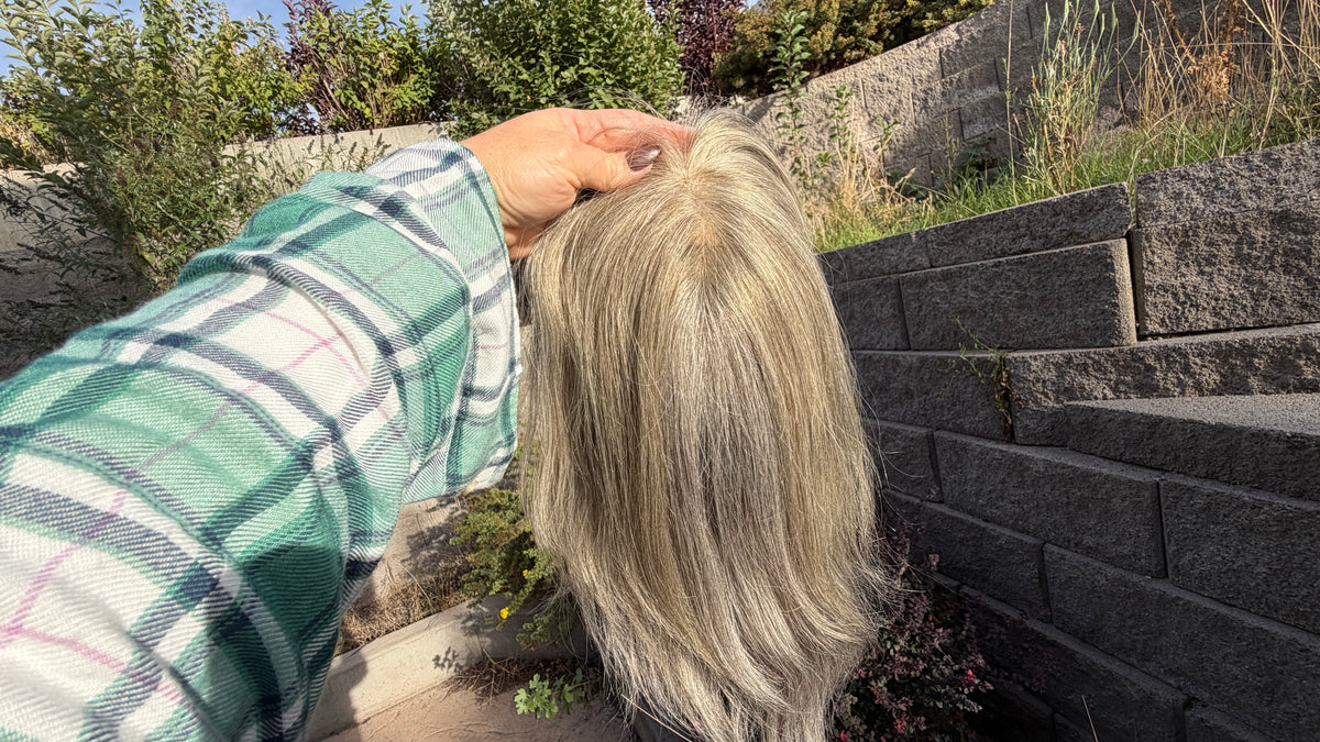 Medium Mono Hair Topper with Lace Front — Dark Salt & Pepper